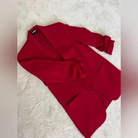 Express Paperbag Highrise Ankle Pants (4R) and Blazer (Small) Set Red - Picture 14 of 16